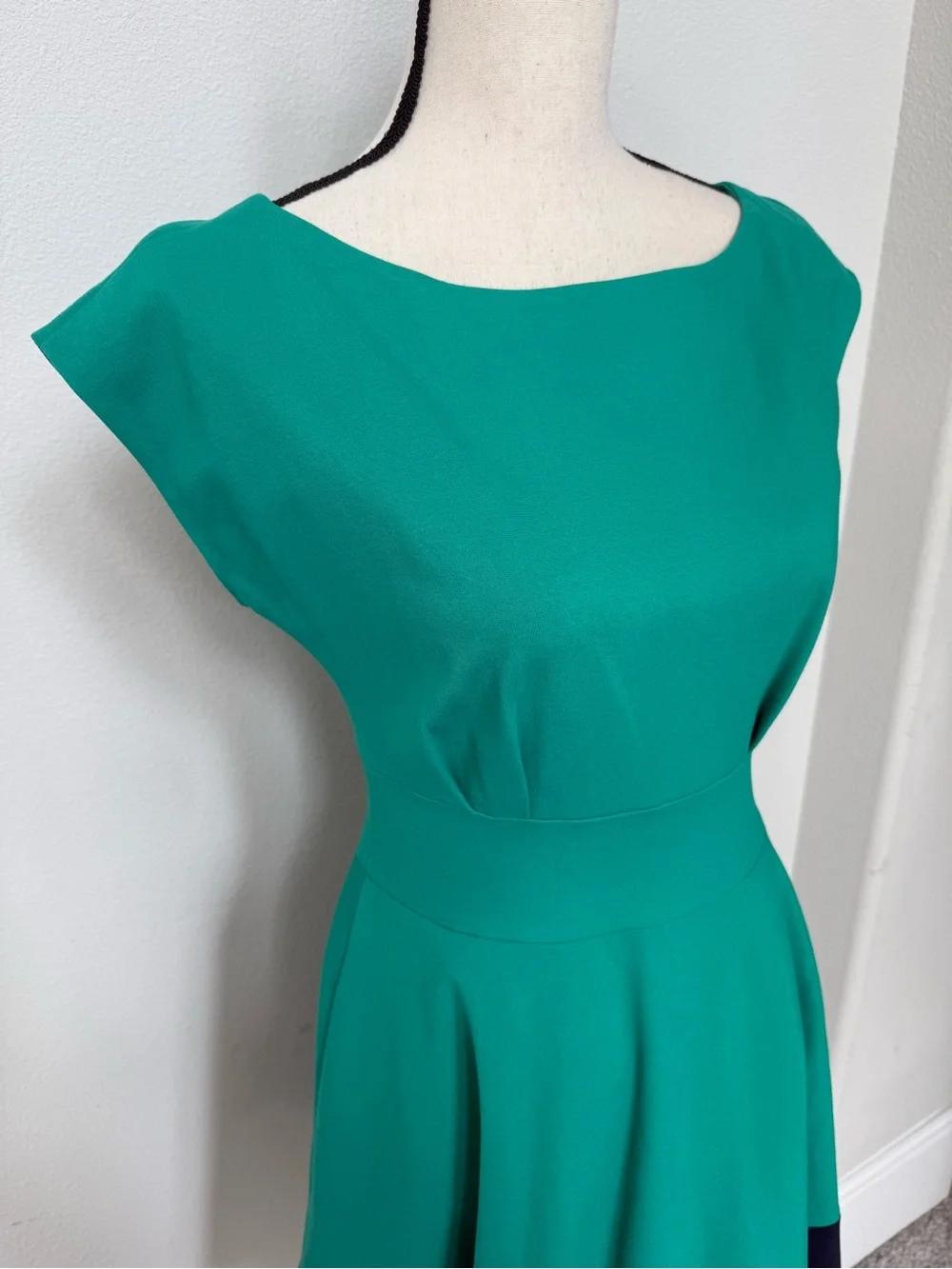kate spade Emerald Green Fit-and-Flare Dress with Navy Contrast Hem